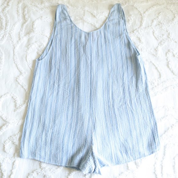 Xhilaration| Boho Blue & White Stripe Button Up Romper Swim Beach Coverup NWT| L - Picture 9 of 10